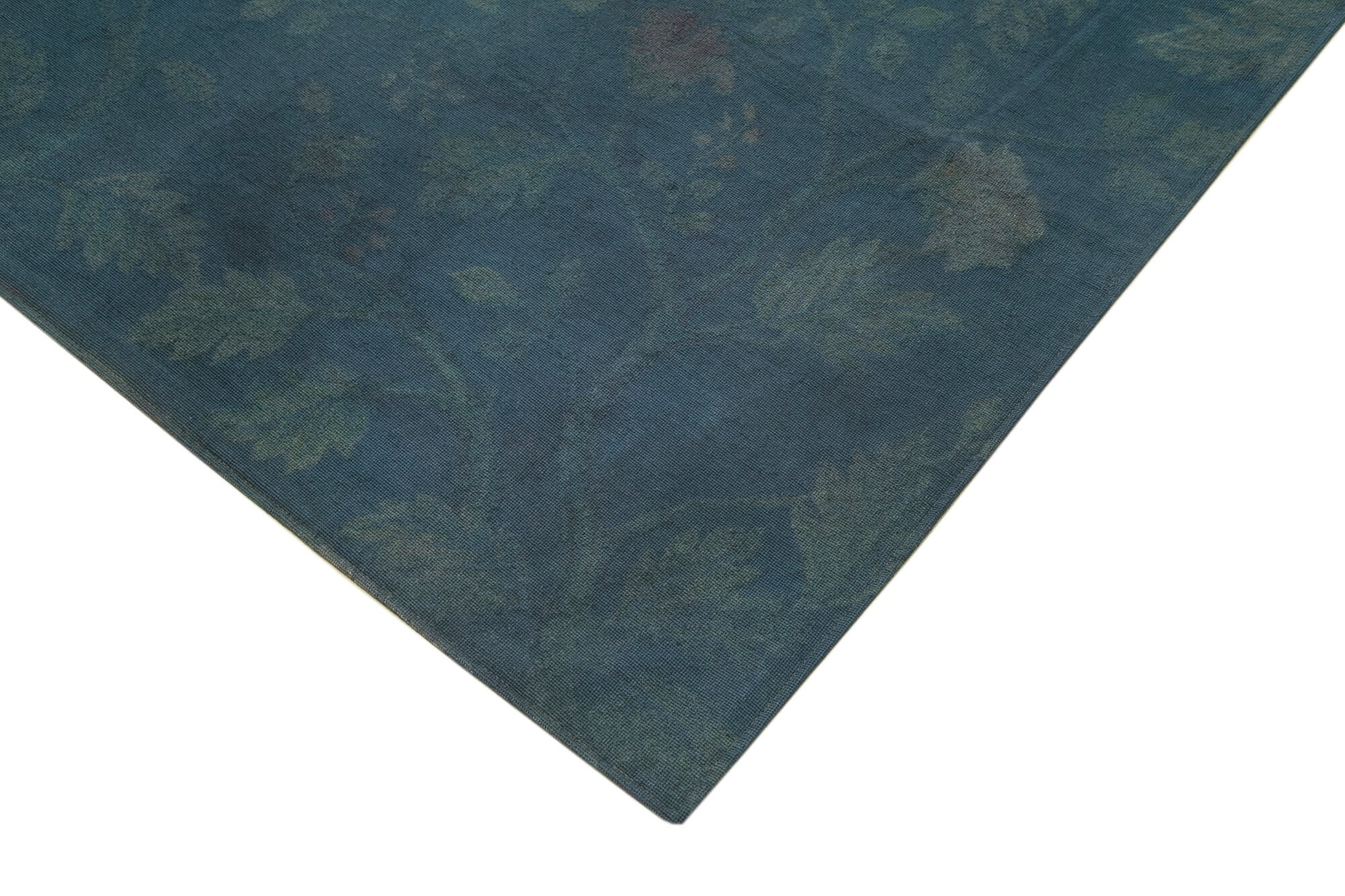 Needlepoint Mavi Çiçekli Pamuk Yün El Dokuma Halısı 253x344 Agacan