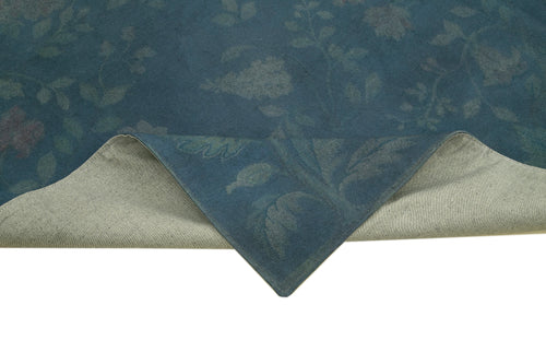 Needlepoint Mavi Çiçekli Pamuk Yün El Dokuma Halısı 253x344 Agacan