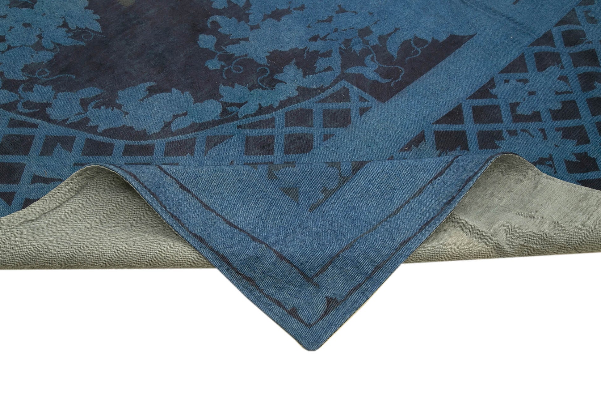 Needlepoint Mavi Çiçekli Pamuk Yün El Dokuma Halısı 283x374 Agacan