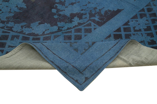 Needlepoint Mavi Çiçekli Pamuk Yün El Dokuma Halısı 283x374 Agacan