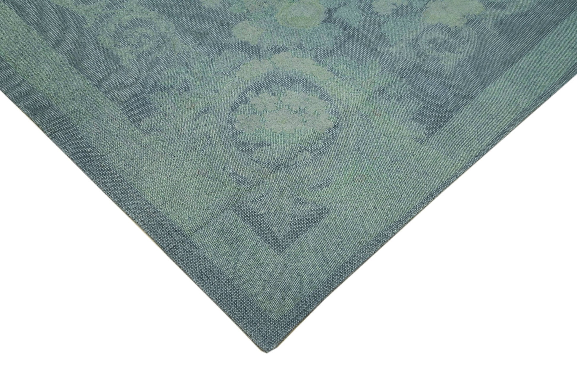 Needlepoint Mavi Çiçekli Pamuk Yün El Dokuma Halısı 280x398 Agacan