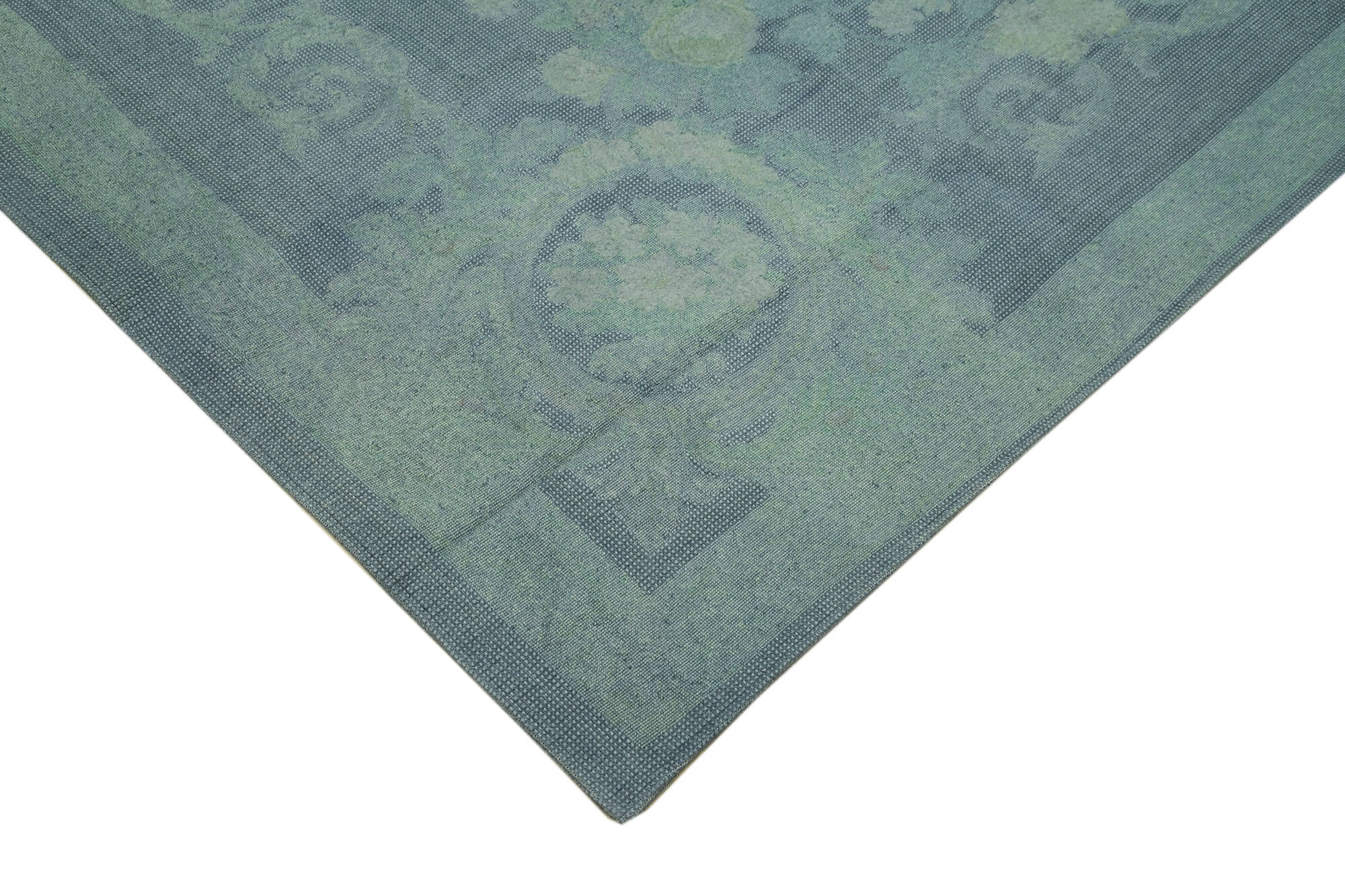 Needlepoint Mavi Çiçekli Pamuk Yün El Dokuma Halısı 280x398 Agacan