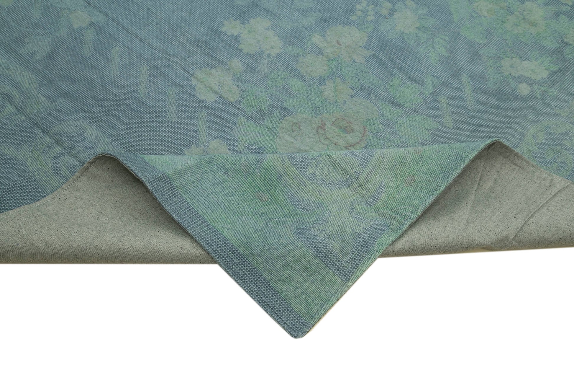 Needlepoint Mavi Çiçekli Pamuk Yün El Dokuma Halısı 280x398 Agacan