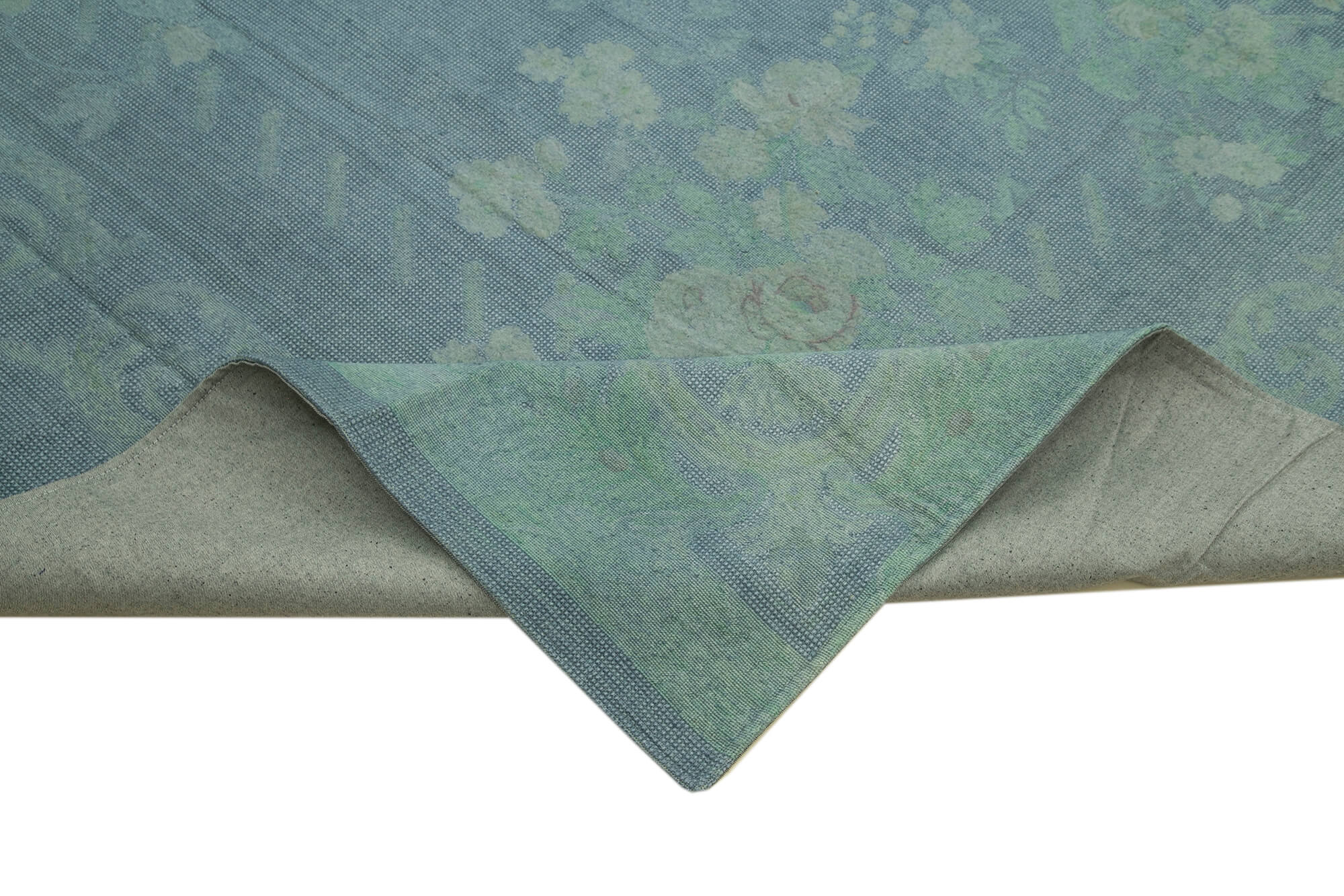 Needlepoint Mavi Çiçekli Pamuk Yün El Dokuma Halısı 280x398 Agacan