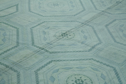 Needlepoint Mavi Çiçekli Pamuk Yün El Dokuma Halısı 274x371 Agacan