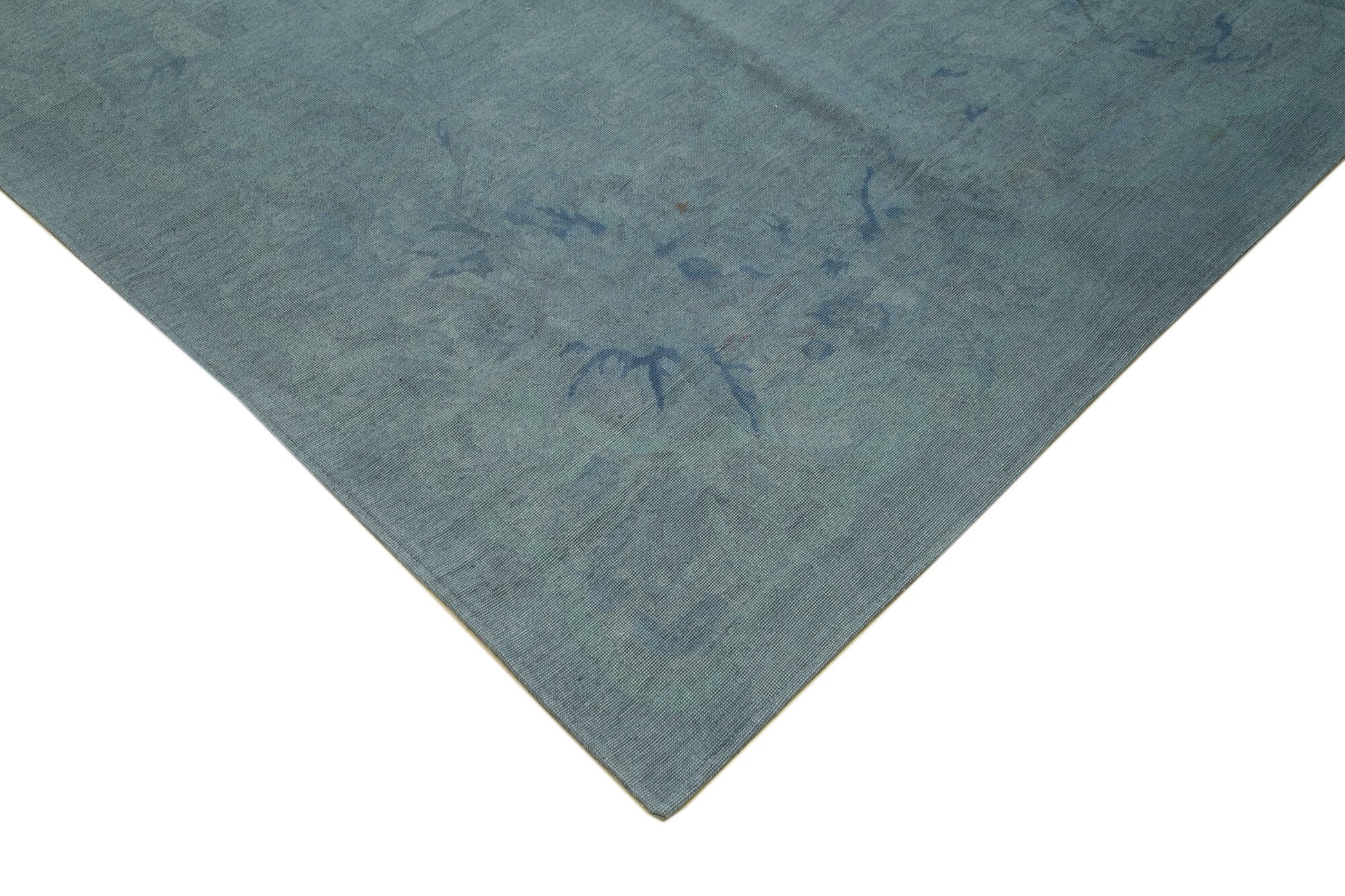 Needlepoint Mavi Çiçekli Pamuk Yün El Dokuma Halısı 342x446 Agacan