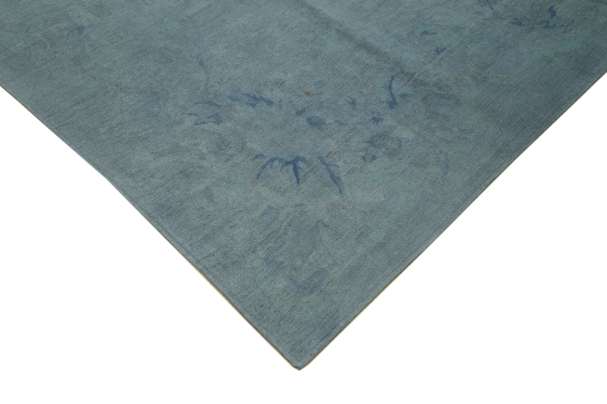 Needlepoint Mavi Çiçekli Pamuk Yün El Dokuma Halısı 342x446 Agacan