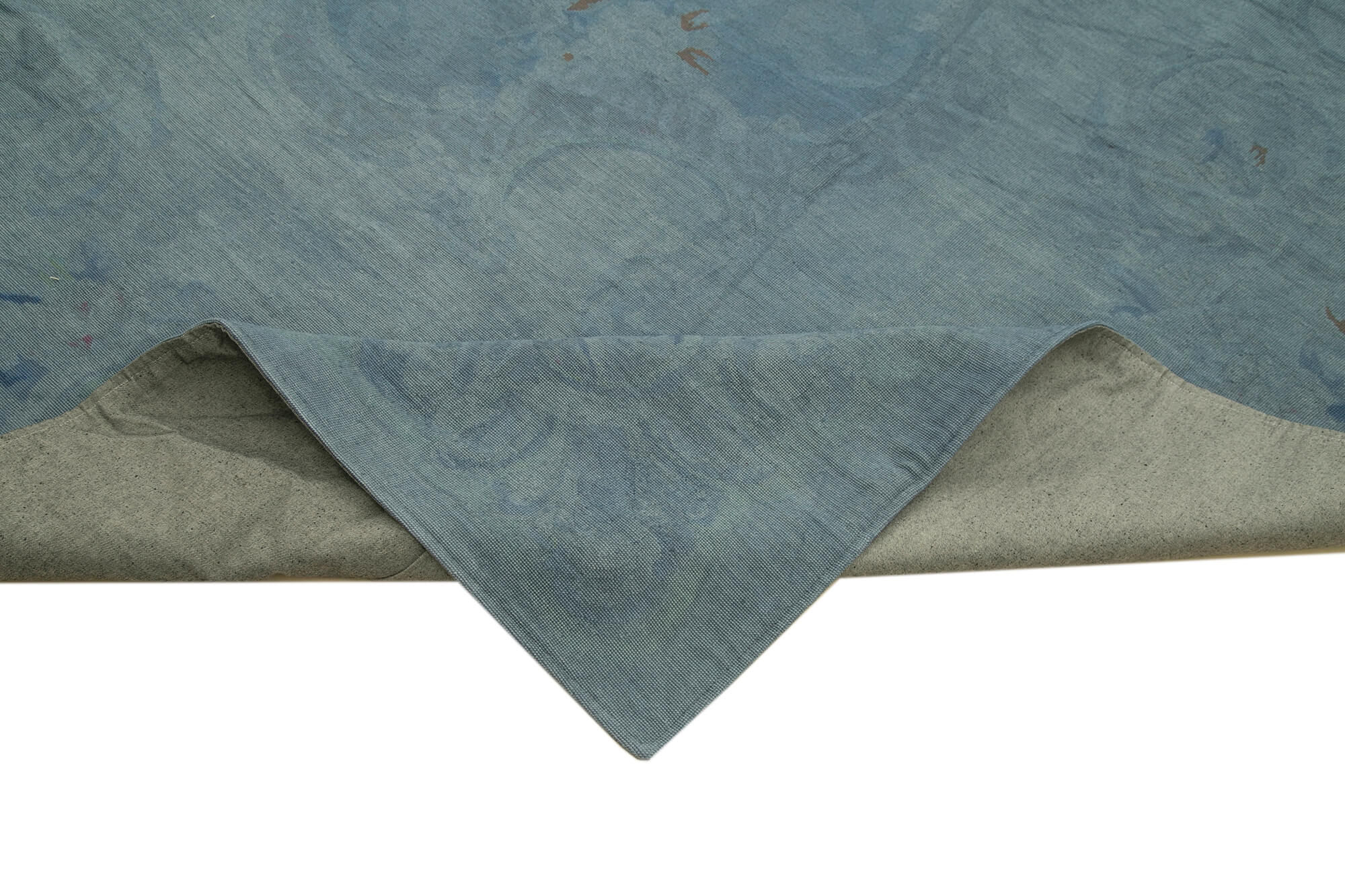 Needlepoint Mavi Çiçekli Pamuk Yün El Dokuma Halısı 342x446 Agacan