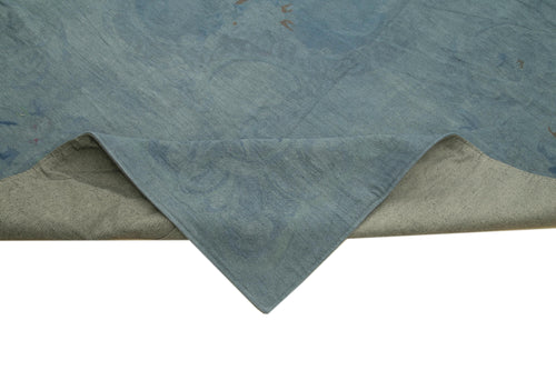 Needlepoint Mavi Çiçekli Pamuk Yün El Dokuma Halısı 342x446 Agacan