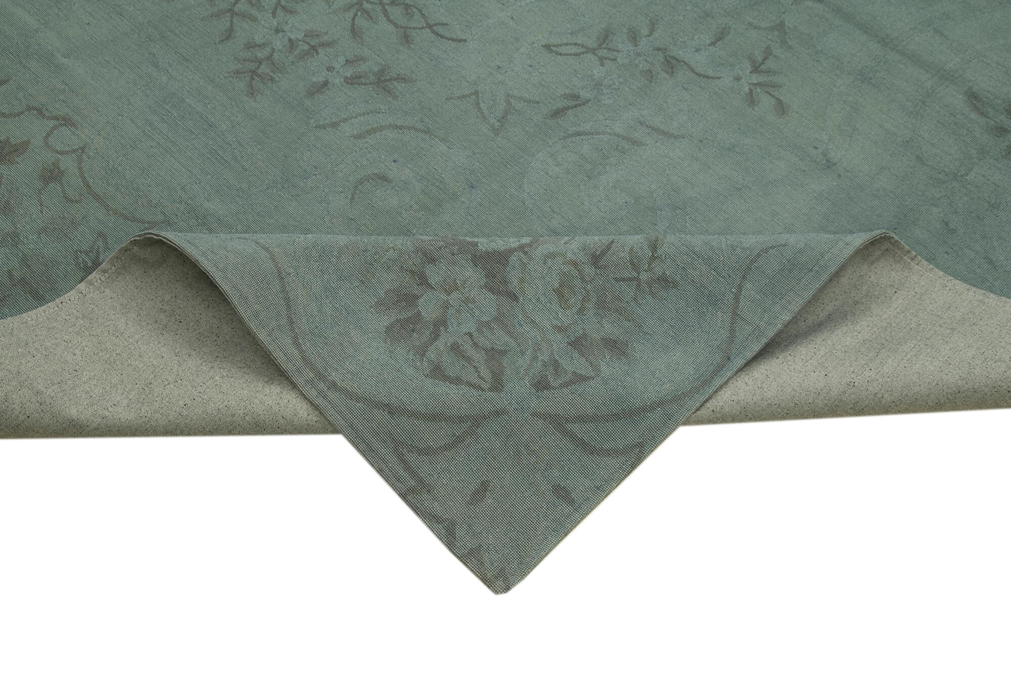 Needlepoint Gri Çiçekli Pamuk Yün El Dokuma Halısı 267x386 Agacan