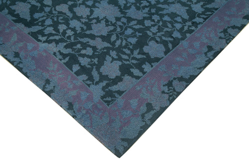 Needlepoint Mavi Çiçekli Pamuk Yün El Dokuma Halısı 292x395 Agacan