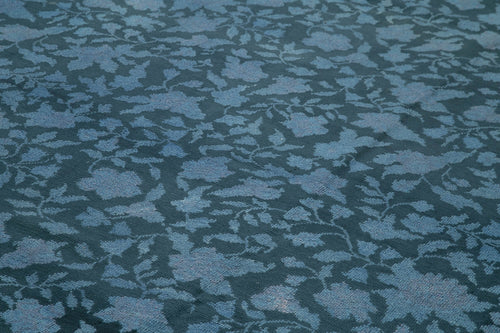 Needlepoint Mavi Çiçekli Pamuk Yün El Dokuma Halısı 292x395 Agacan