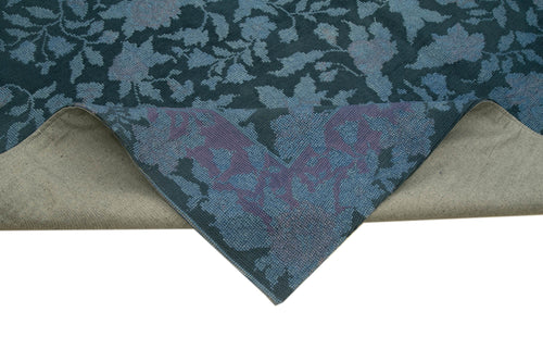 Needlepoint Mavi Çiçekli Pamuk Yün El Dokuma Halısı 292x395 Agacan