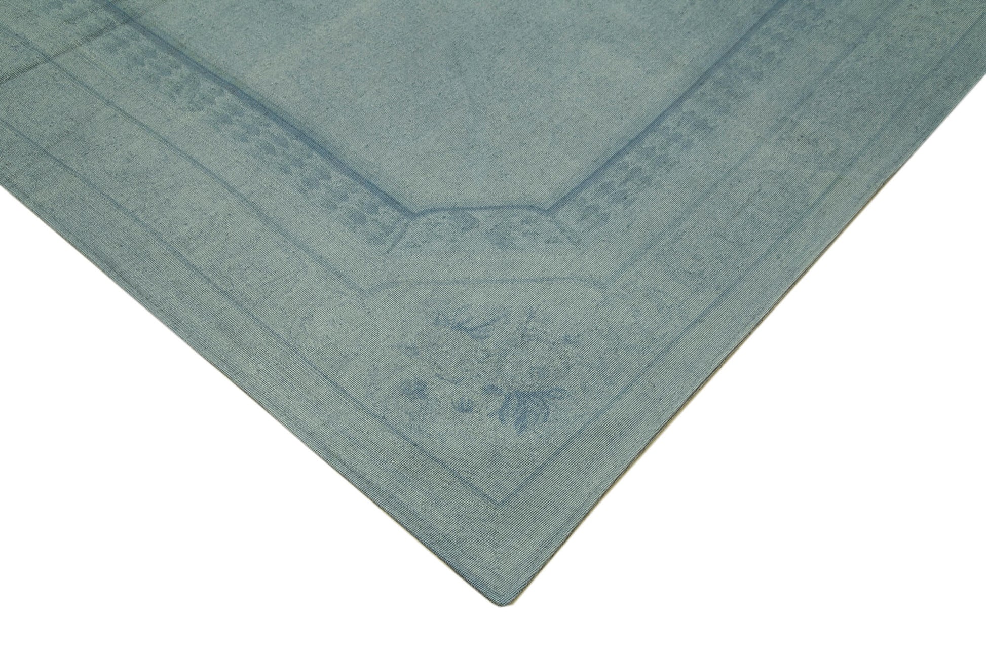 Needlepoint Mavi Çiçekli Pamuk Yün El Dokuma Halısı 276x388 Agacan