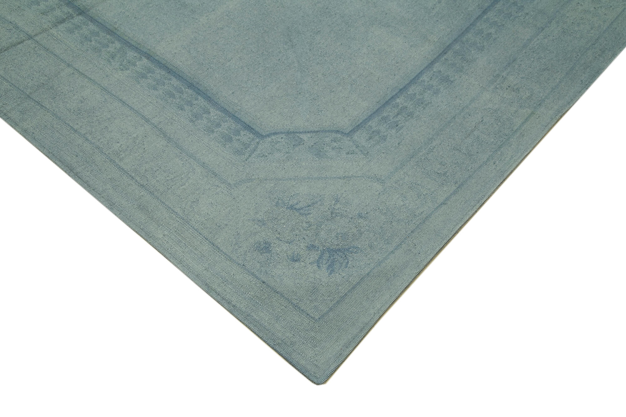 Needlepoint Mavi Çiçekli Pamuk Yün El Dokuma Halısı 276x388 Agacan