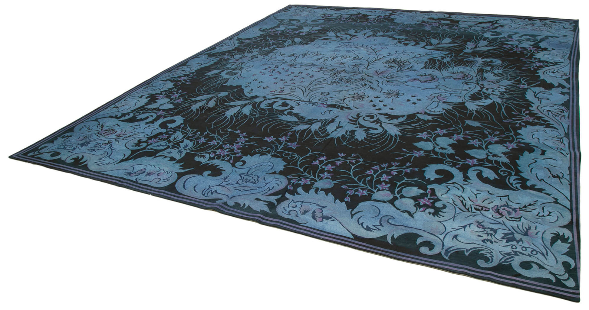 Needlepoint Mor Çiçekli Pamuk Yün El Dokuma Halısı 358x422 Agacan