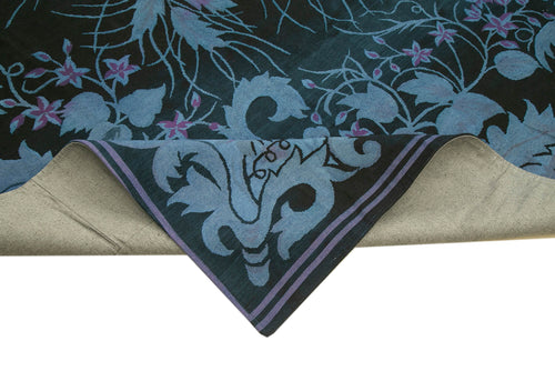 Needlepoint Mor Çiçekli Pamuk Yün El Dokuma Halısı 358x422 Agacan