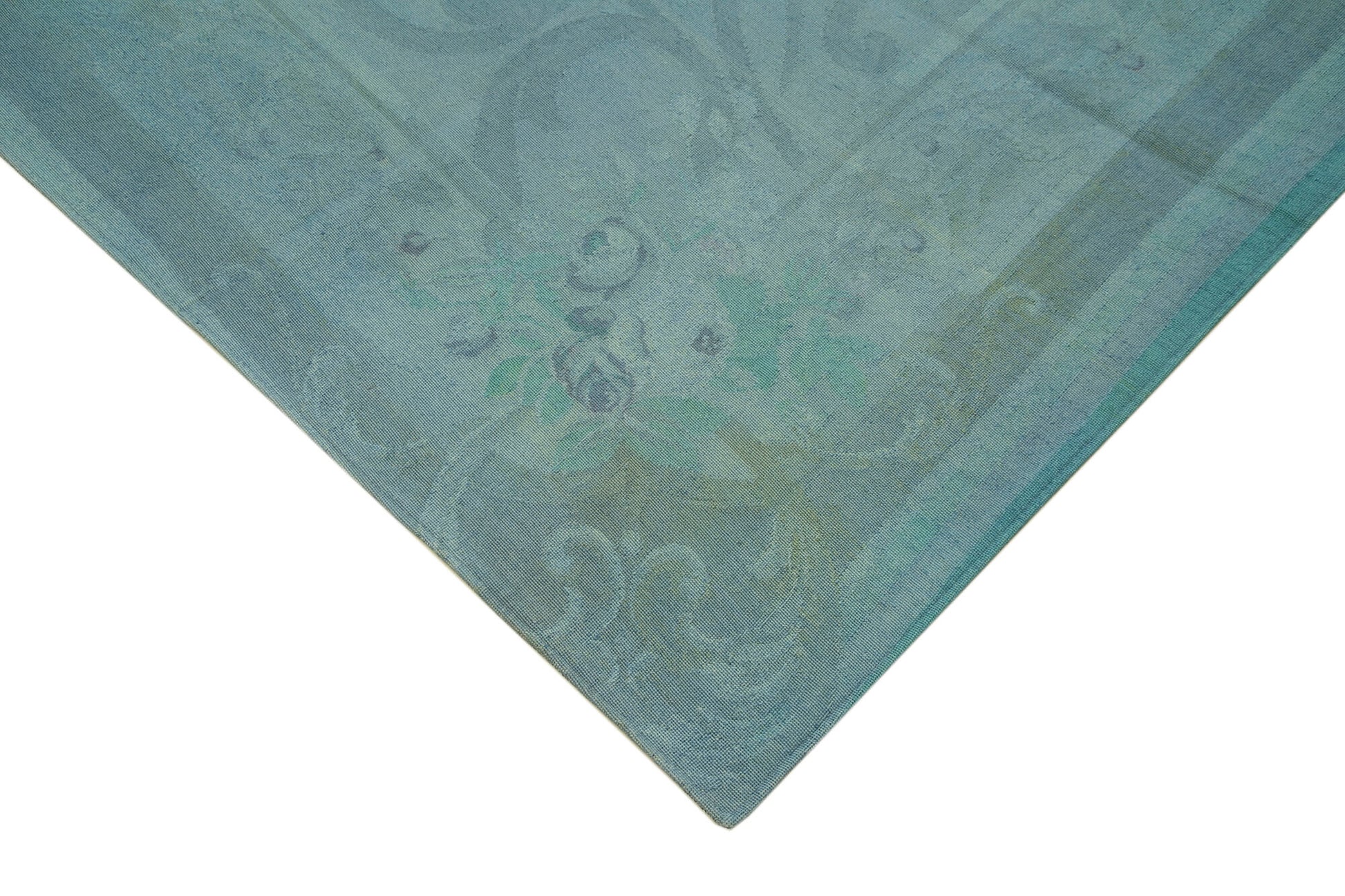 Needlepoint Mavi Çiçekli Pamuk Yün El Dokuma Halısı 287x386 Agacan