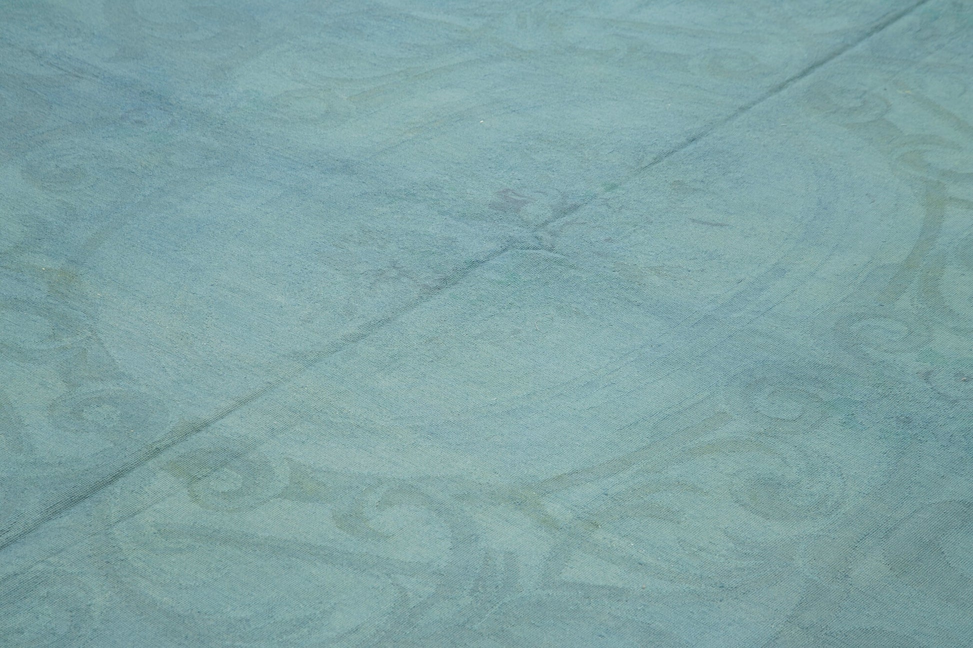 Needlepoint Mavi Çiçekli Pamuk Yün El Dokuma Halısı 287x386 Agacan