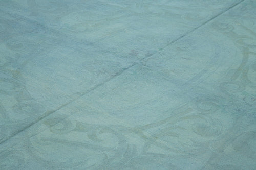 Needlepoint Mavi Çiçekli Pamuk Yün El Dokuma Halısı 287x386 Agacan