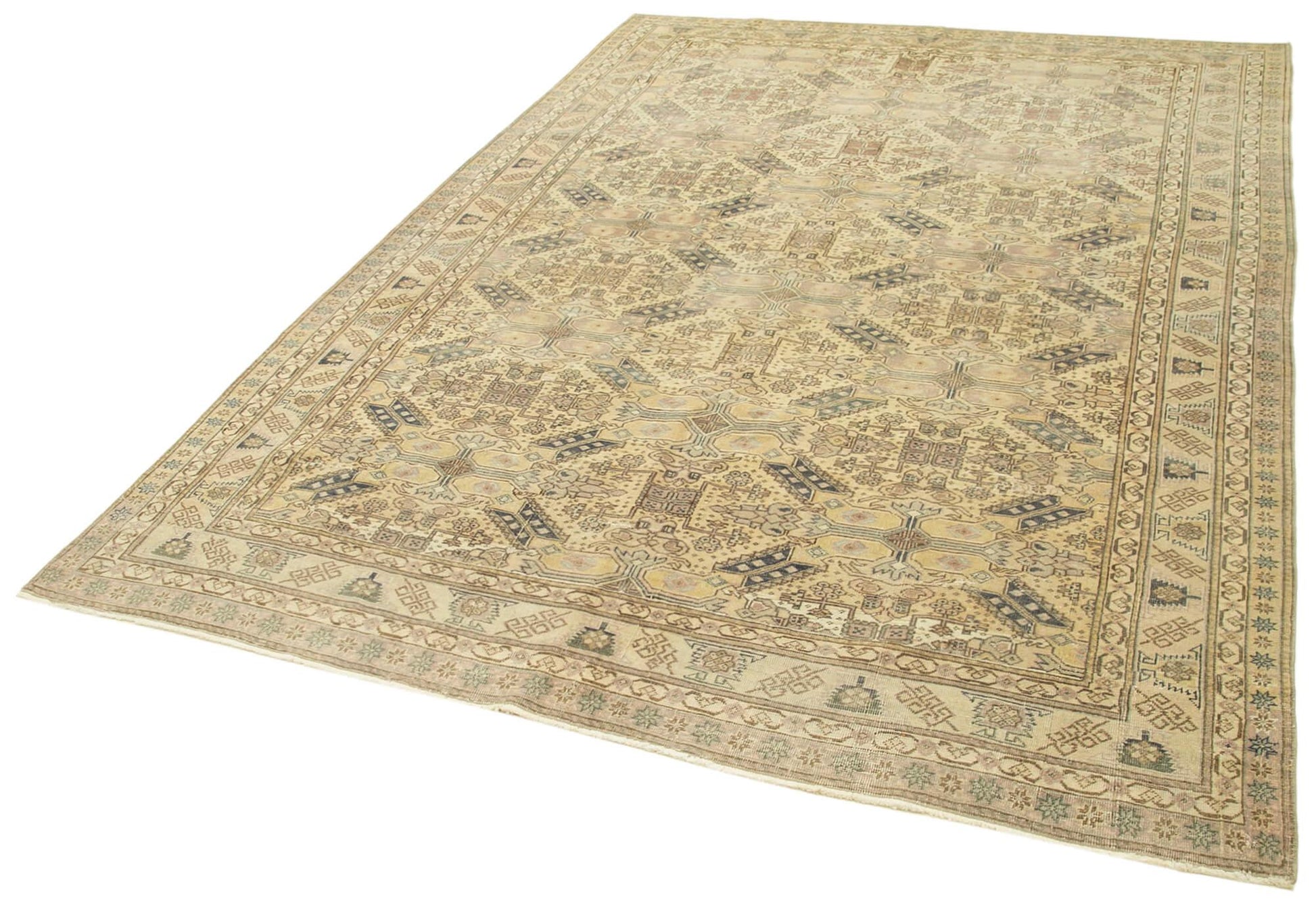 Kayseri Vintage Bej Eskitme Pamuk Yün El Dokuma Halısı 198x286 Agacan