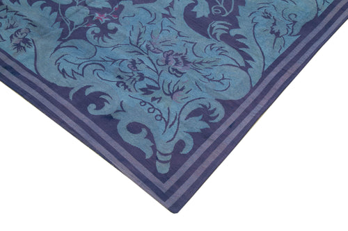 Needlepoint Mavi Çiçekli Pamuk Yün El Dokuma Halısı 308x446 Agacan