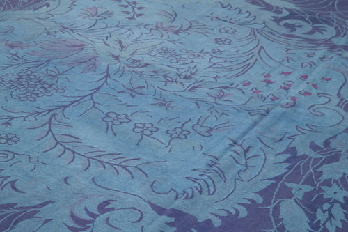 Needlepoint Mavi Çiçekli Pamuk Yün El Dokuma Halısı 308x446 Agacan