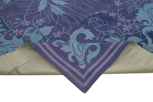 Needlepoint Mavi Çiçekli Pamuk Yün El Dokuma Halısı 308x446 Agacan