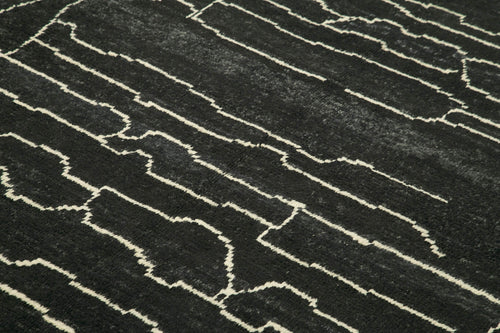 Morocco Siyah Geometrik Yün Pamuk El Dokuma Halısı 190x276 Agacan