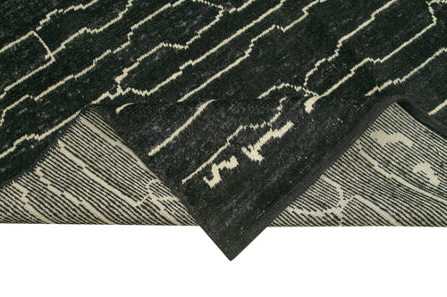 Morocco Siyah Geometrik Yün Pamuk El Dokuma Halısı 190x276 Agacan
