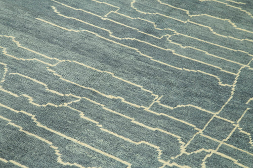 Morocco Mavi Geometrik Yün Pamuk El Dokuma Halısı 195x312 Agacan