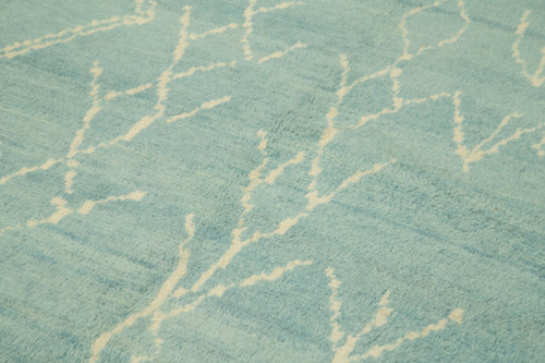 Morocco Mavi Geometrik Yün Pamuk El Dokuma Halısı 185x283 Agacan