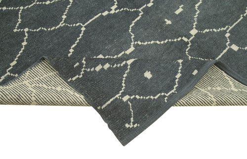 Morocco Gri Geometrik Yün Pamuk El Dokuma Halısı 192x278 Agacan