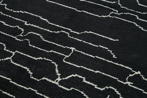 Morocco Siyah Geometrik Yün Pamuk El Dokuma Halısı 190x311 Agacan