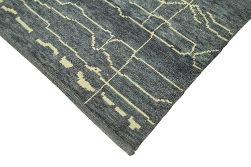 Morocco Mavi Geometrik Yün Pamuk El Dokuma Halısı 200x300 Agacan