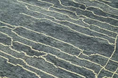 Morocco Mavi Geometrik Yün Pamuk El Dokuma Halısı 200x300 Agacan