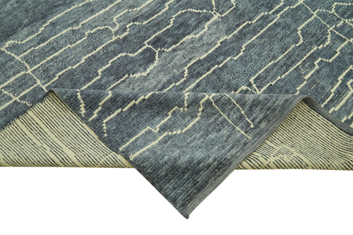 Morocco Mavi Geometrik Yün Pamuk El Dokuma Halısı 200x300 Agacan