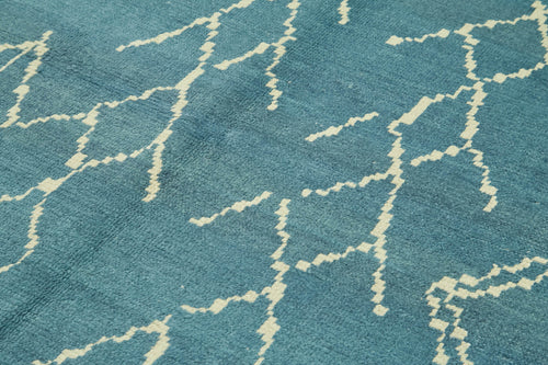 Morocco Mavi Geometrik Yün Pamuk El Dokuma Halısı 206x288 Agacan