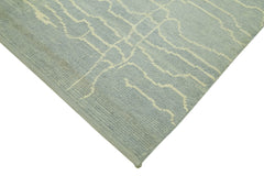 Morocco Mavi Geometrik Yün Pamuk El Dokuma Halısı 196x305 Agacan