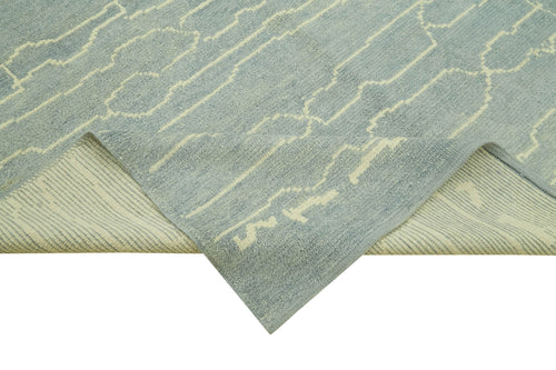 Morocco Mavi Geometrik Yün Pamuk El Dokuma Halısı 196x305 Agacan