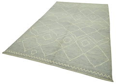 Morocco Mavi Geometrik Yün Pamuk El Dokuma Halısı 184x304 Agacan