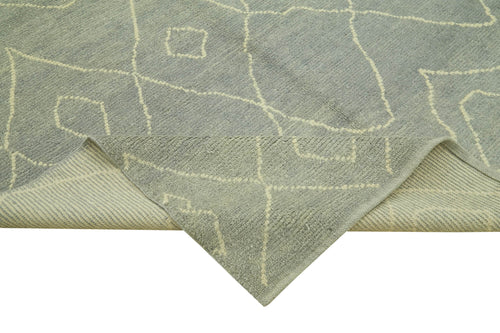 Morocco Mavi Geometrik Yün Pamuk El Dokuma Halısı 184x304 Agacan