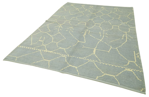 Morocco Mavi Geometrik Yün Pamuk El Dokuma Halısı 193x284 Agacan