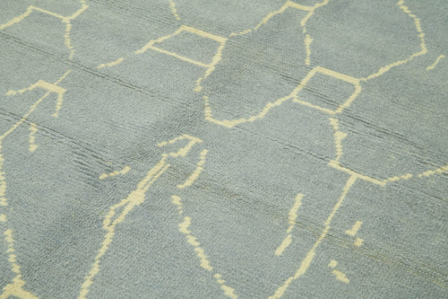 Morocco Mavi Geometrik Yün Pamuk El Dokuma Halısı 193x284 Agacan