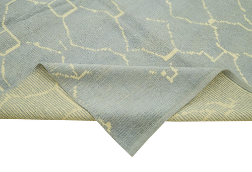 Morocco Mavi Geometrik Yün Pamuk El Dokuma Halısı 193x284 Agacan