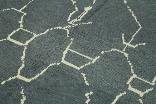 Morocco Gri Geometrik Yün Pamuk El Dokuma Halısı 186x273 Agacan