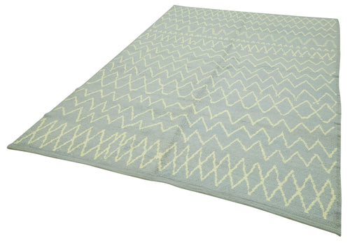 Morocco Mavi Geometrik Yün Pamuk El Dokuma Halısı 191x290 Agacan