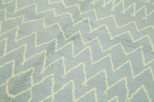 Morocco Mavi Geometrik Yün Pamuk El Dokuma Halısı 191x290 Agacan