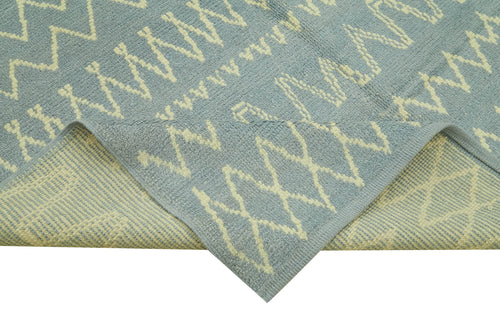 Morocco Mavi Geometrik Yün Pamuk El Dokuma Halısı 191x290 Agacan