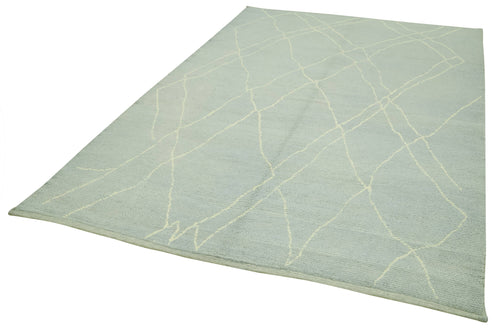 Morocco Mavi Geometrik Yün Pamuk El Dokuma Halısı 188x293 Agacan